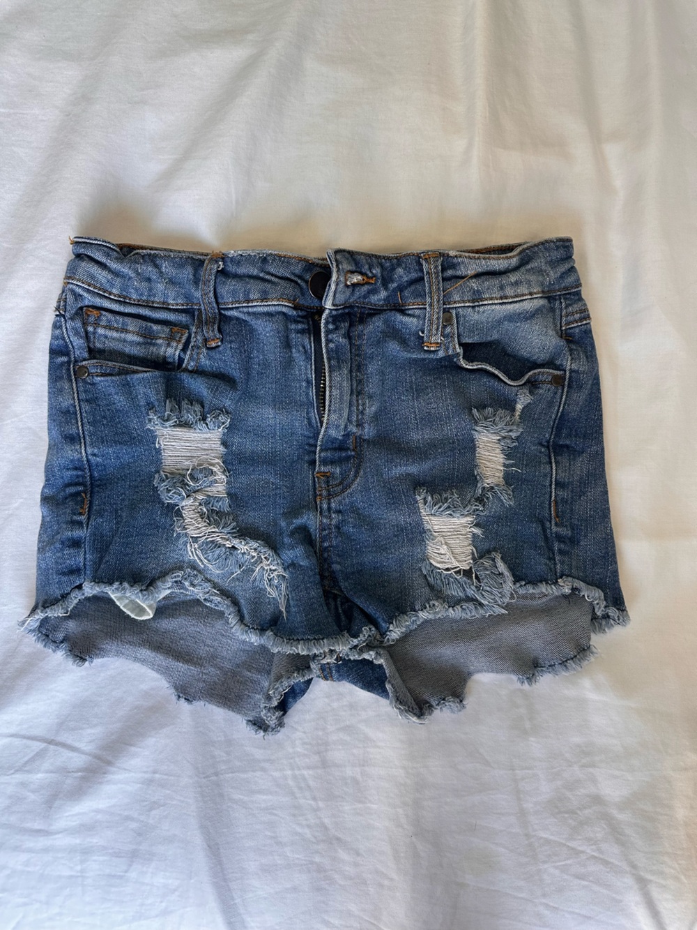 Distressed Low Waist Denim Mini Shorts XS